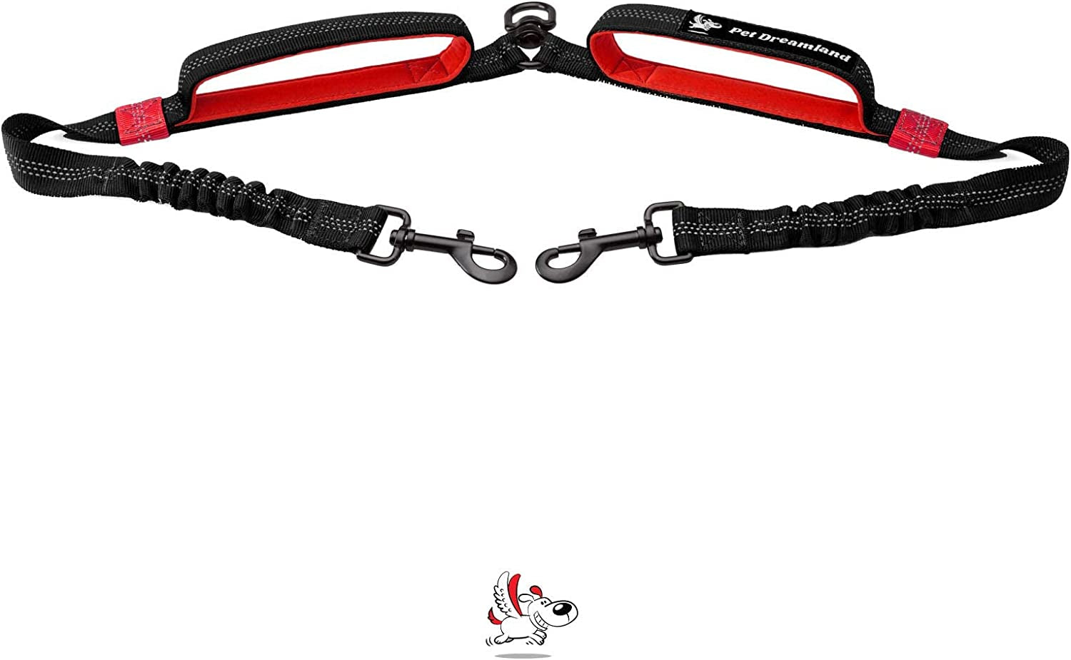 Premium Dual Dog Leash Coupler with Tangle-Free Swivel - Ideal for Walking Two Medium Dogs (Black & Red)