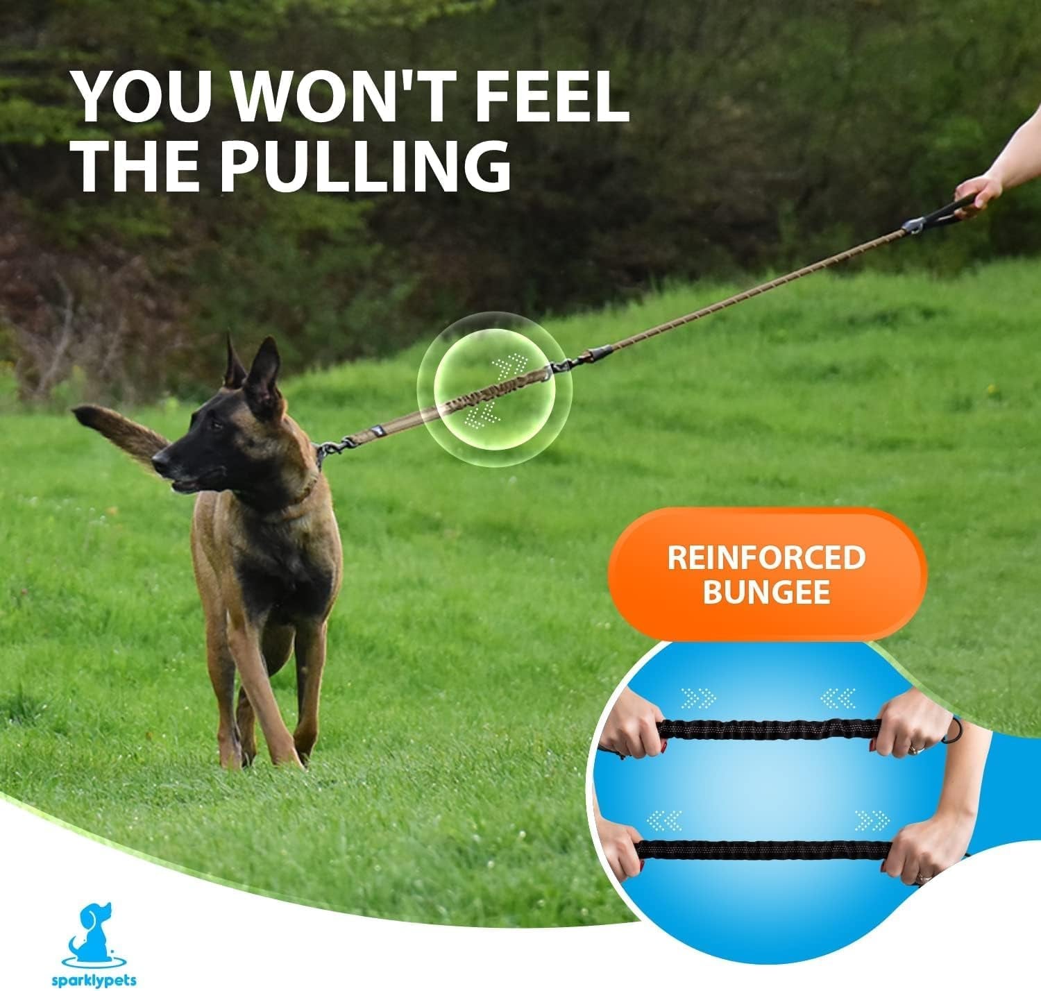 Heavy-Duty Bungee Leash for Large and Medium Dogs - No Pull Shock Absorber Training Lead with Reflective No-Slip Design (5.5 Ft)