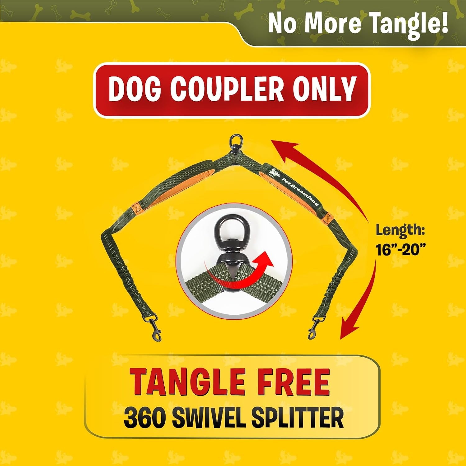 Premium Double Dog Leash Coupler with Tangle-Free Swivel - Versatile Attachment for Walking Two Dogs (Khaki & Orange)