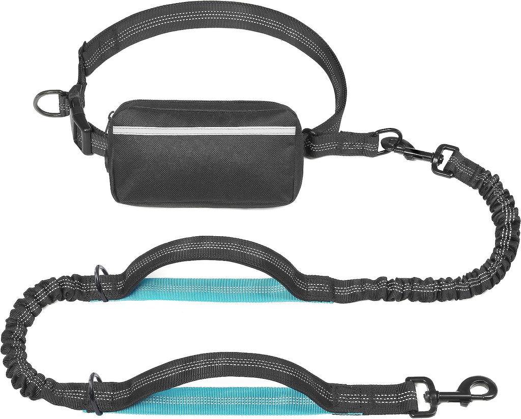 Hands Free Dog Leash with Zipper Pouch, Medium, 8-25 Lbs, Black | Waist Leash, Dual Padded Handles, Shock-Absorbing Bungee, Adjustable Waist Belt, Walking and Running