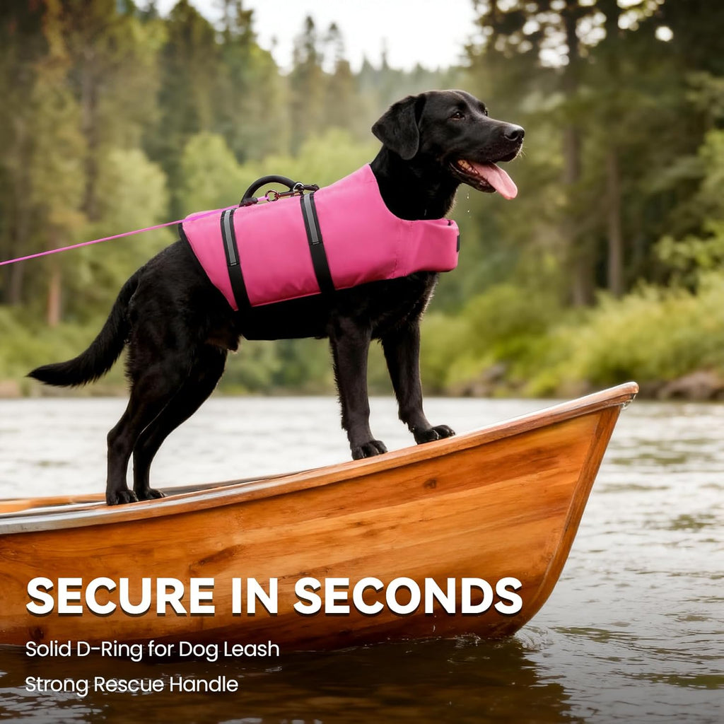Ripstop Dog Life Vest - Medium, Pink | High Visibility Swim Jacket with Handle & Leash Ring for Boating and Swimming