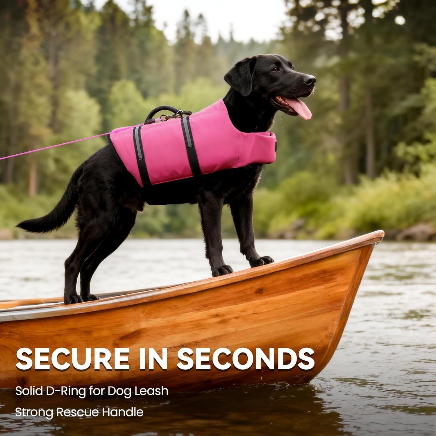 Ripstop Dog Life Vest - Medium, Pink | High Visibility Swim Jacket with Handle & Leash Ring for Boating and Swimming