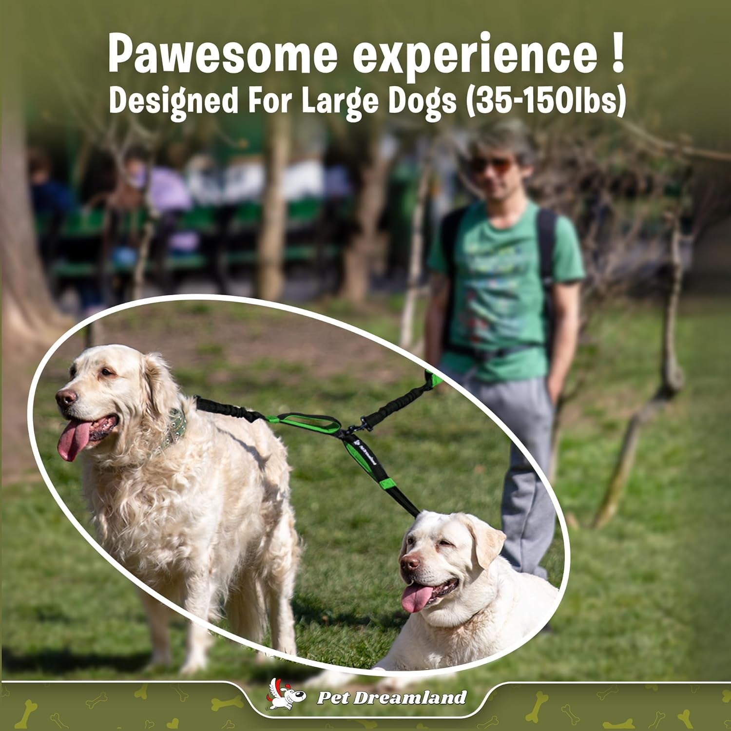 Premium Double Dog Leash Coupler with Tangle-Free Swivel - Versatile Attachment for Walking Two Dogs (Khaki & Orange)