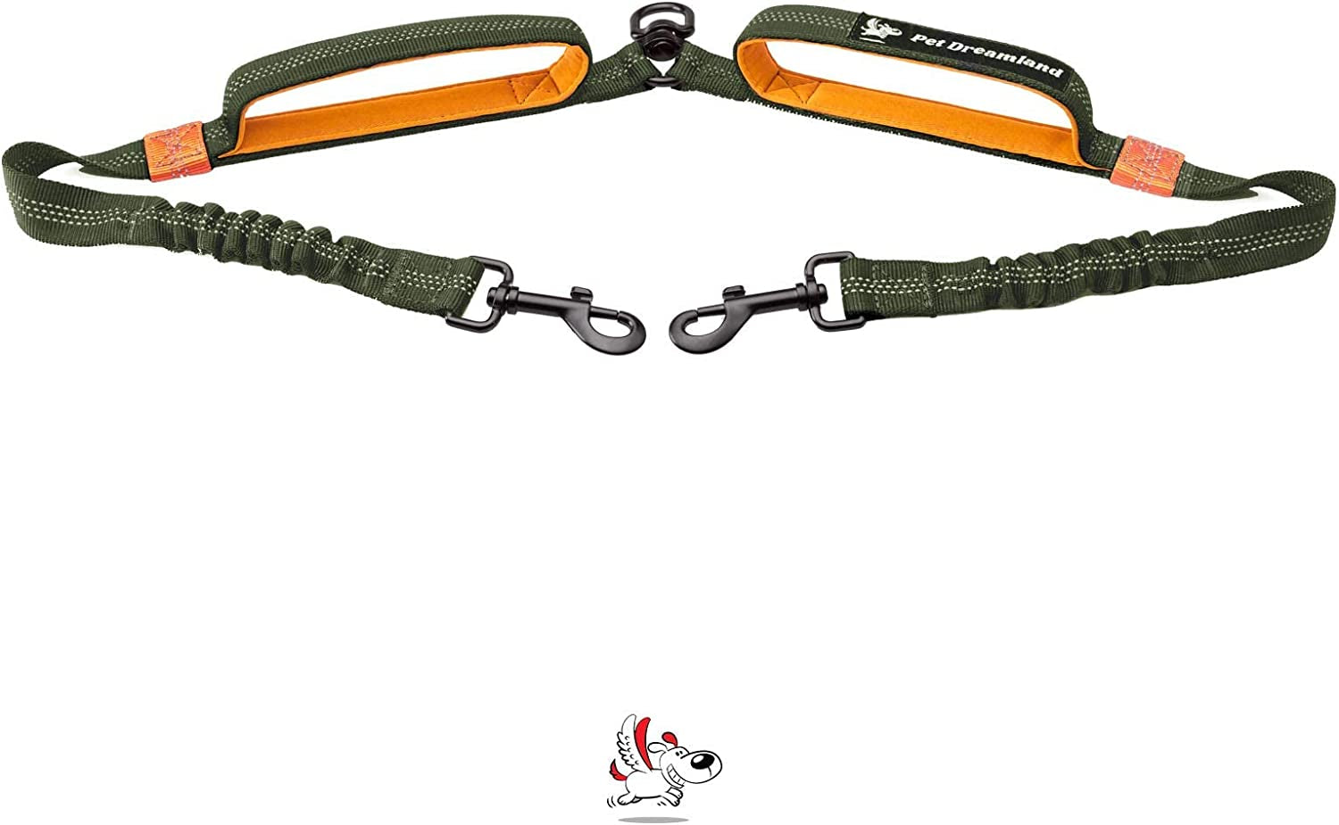 Premium Double Dog Leash Coupler with Tangle-Free Swivel - Versatile Attachment for Walking Two Dogs (Khaki & Orange)