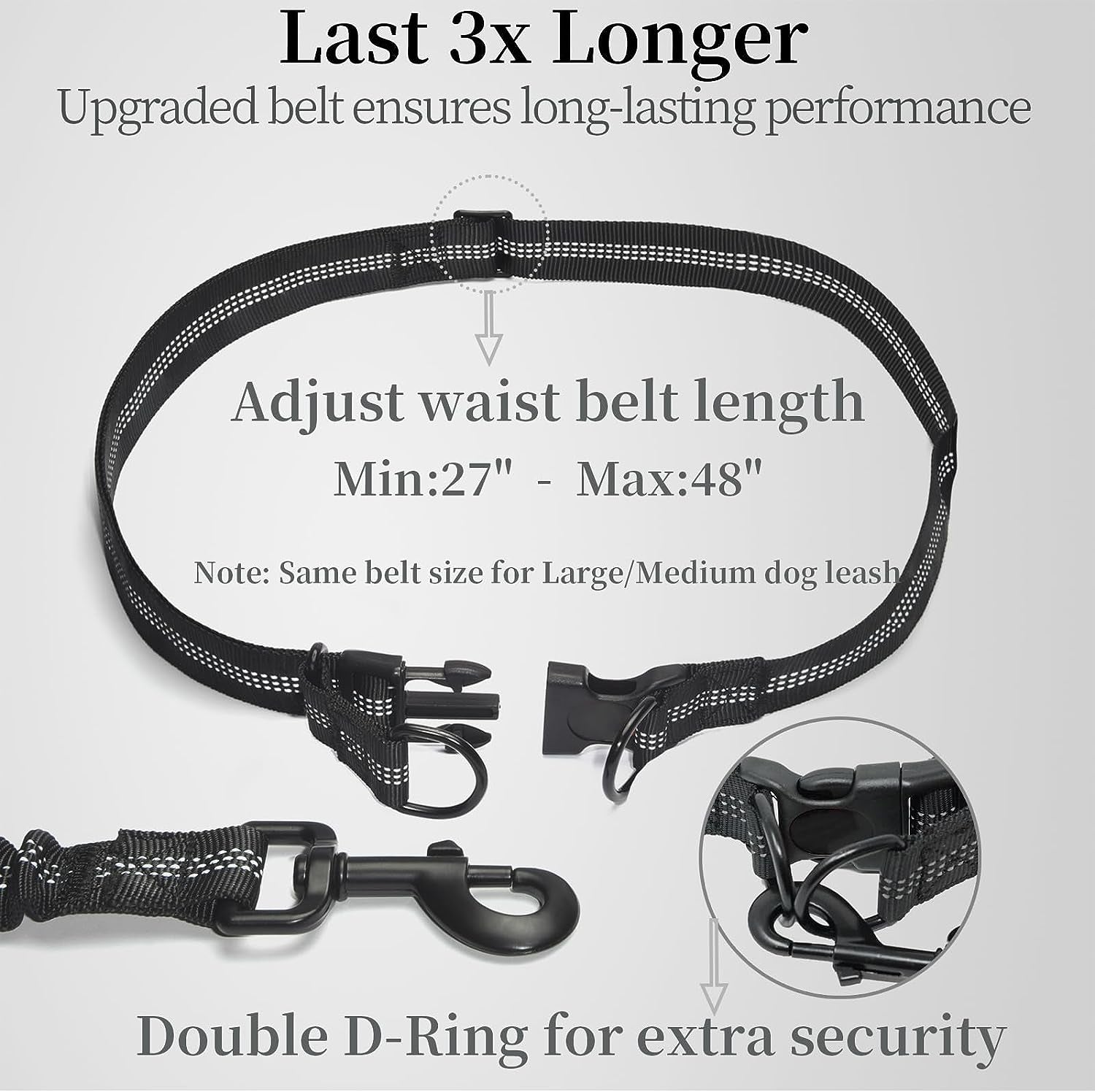 Hands Free Dog Leash with Zipper Pouch, Medium, 8-25 Lbs, Black | Waist Leash, Dual Padded Handles, Shock-Absorbing Bungee, Adjustable Waist Belt, Walking and Running