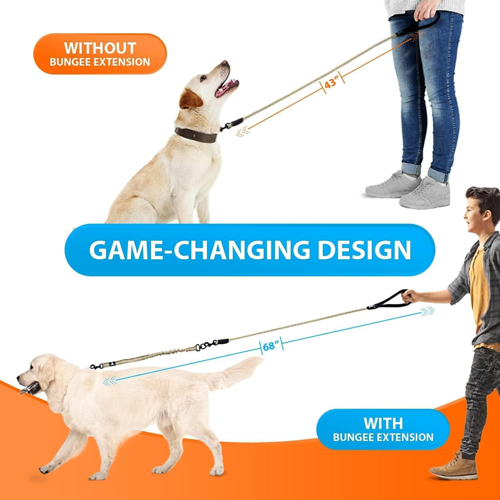 Heavy-Duty Bungee Leash for Large and Medium Dogs - No Pull Shock Absorber Training Lead with Reflective No-Slip Design (5.5 Ft)