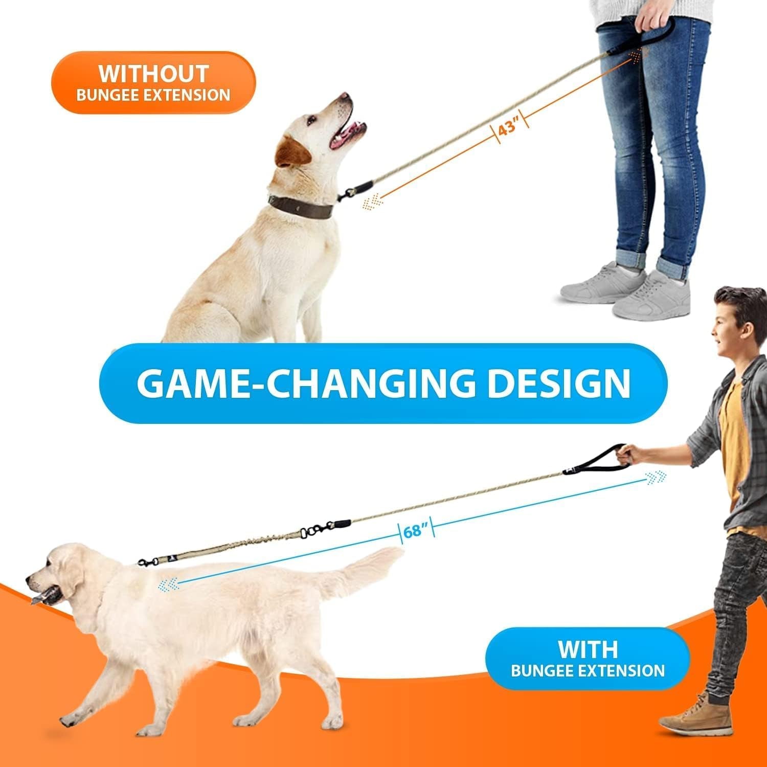 Heavy-Duty Bungee Leash for Large and Medium Dogs - No Pull Shock Absorber Training Lead with Reflective No-Slip Design (5.5 Ft)