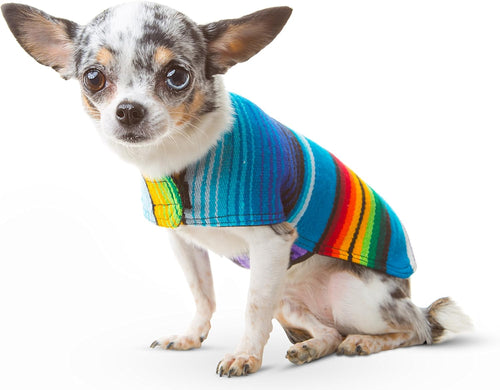 Handcrafted Dog Poncho from Authentic Mexican Blanket - Blue, XXS