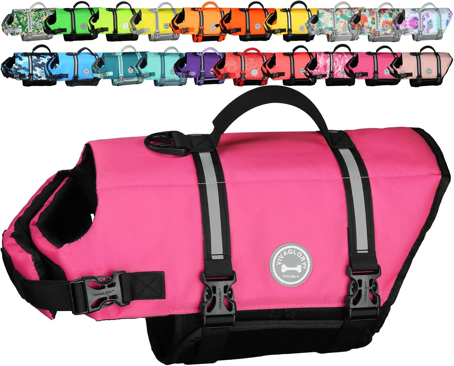 Ripstop Dog Life Vest - Medium, Pink | High Visibility Swim Jacket with Handle & Leash Ring for Boating and Swimming