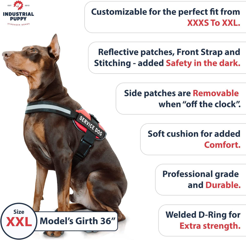Service Dog Vest with Handle - No Pull Harness for Large Breeds, Reflective Straps, Removable Patches, Suitable for Small to Large Dogs