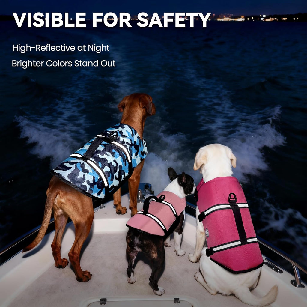 Ripstop Dog Life Vest - Medium, Pink | High Visibility Swim Jacket with Handle & Leash Ring for Boating and Swimming