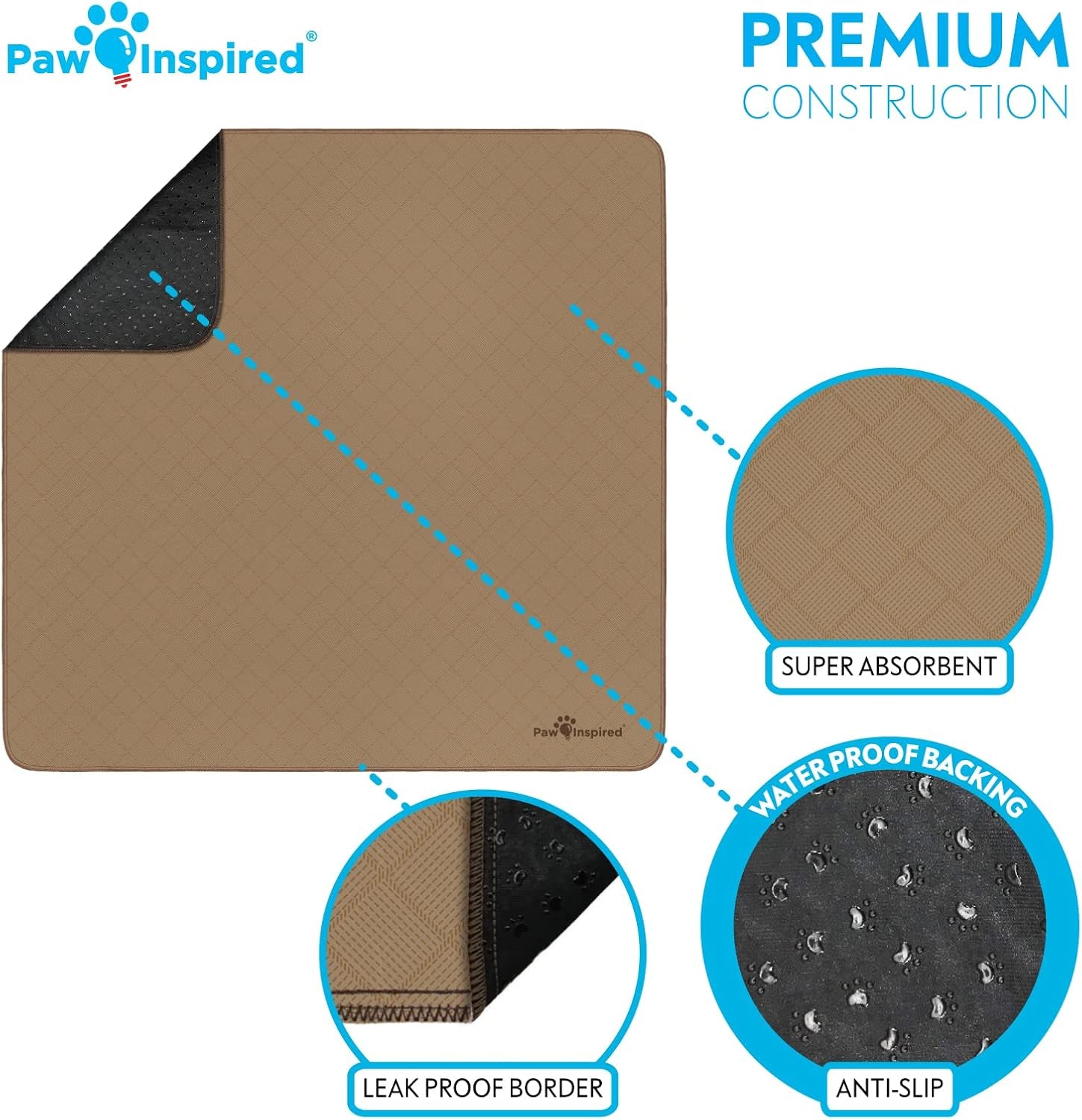Washable Dog Pee Pads, 41"x41", Set of 2 | Leakproof, Non-Slip, Reusable Potty Training and Whelping Mat, Waterproof Pet Solution
